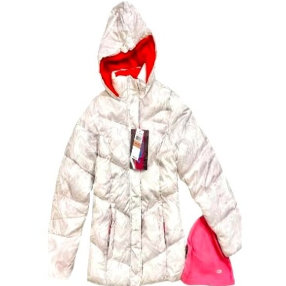 CB Sports Big Girls M 10-12 Puffer Jacket Swirls Watermark Print in Muted Silver